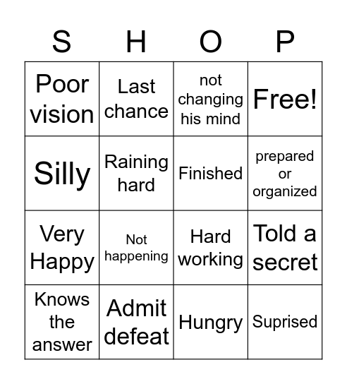 Animal Idiom Bingo (from the elephant) Bingo Card