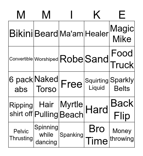 Magic Mike Bingo Card