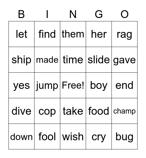 Keywords up to 62 Bingo Card