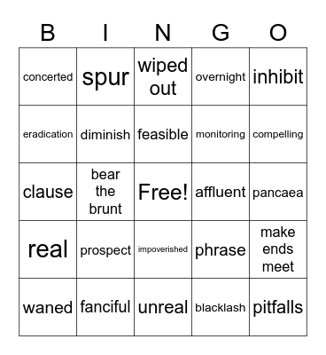 Vocabulary Bingo Card