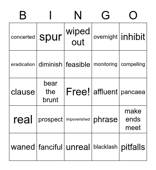 Vocabulary Bingo Card