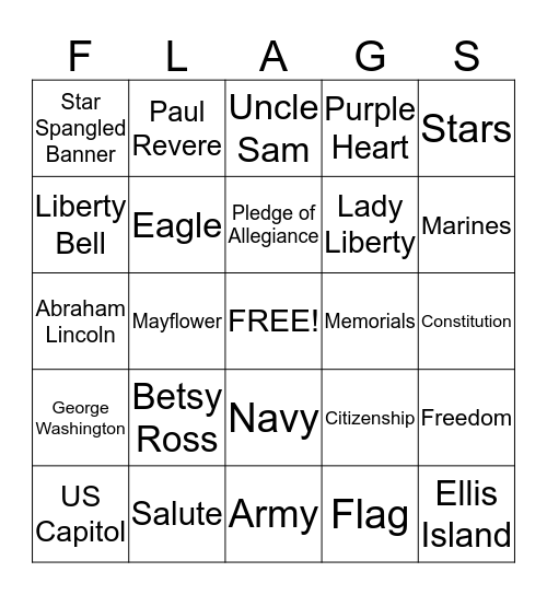 ******PATRIOTIC BINGO****** Bingo Card