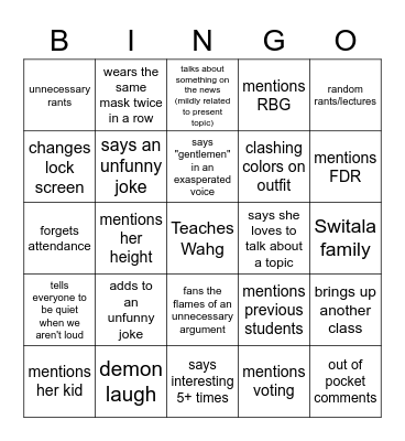 WZingo Bingo Card