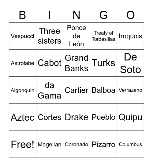 NATIVES & EXPLORERS BINGO Card