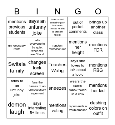 WZingo Bingo Card
