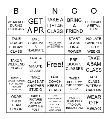 Transformation Challenge BINGO Card