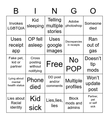 Scammer Bingo Card