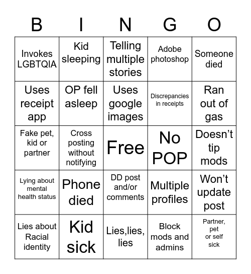 Scammer Bingo Card