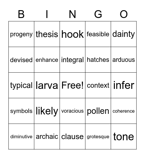 Vocabulary Bingo Card