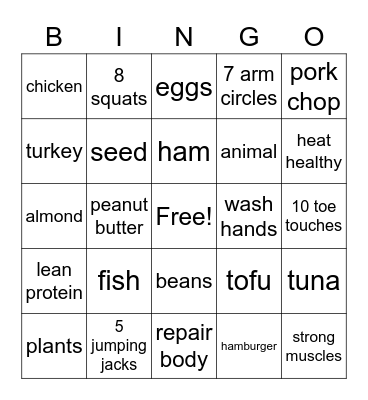 Protein Bingo Card