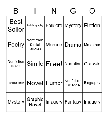 Literary Bingo Card