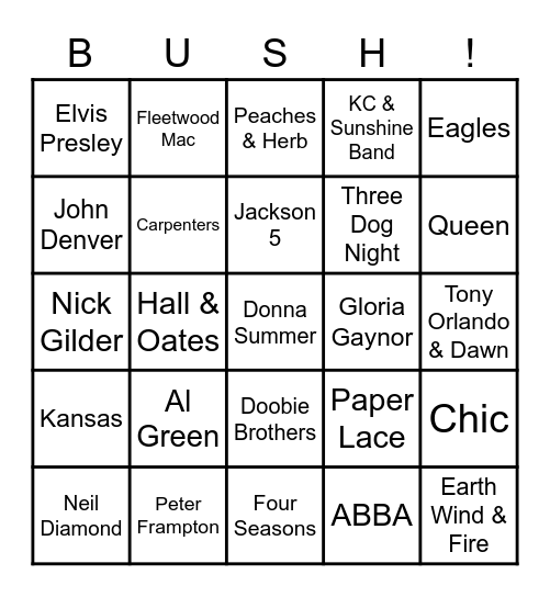 70's on 7 Bingo Card