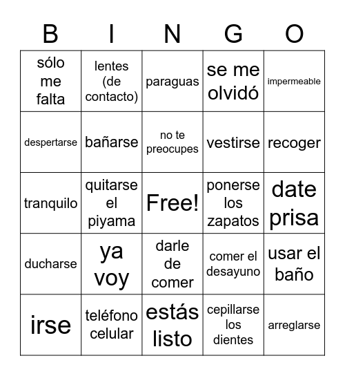 Morning routine_Ch 5.1_Spn 3-4 Bingo Card