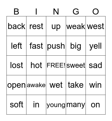 Find the Antonyms! Bingo Card