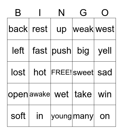 Find the Antonyms! Bingo Card
