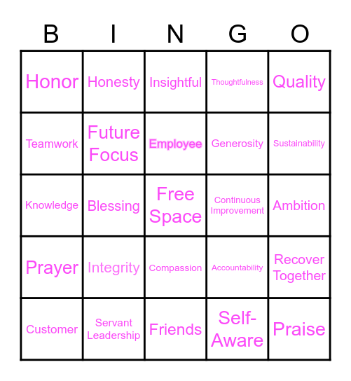 EMPLOYEE APPRECIATION BINGO Card