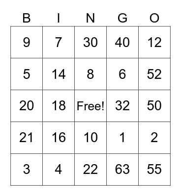 Absolute Value Bingo Card