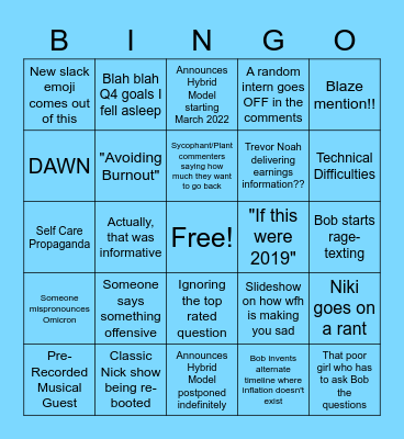 BOB LIVE Bingo Card