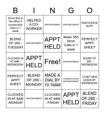 Sales Bingo Card