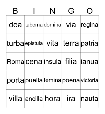 1st Declension Nouns Bingo Card