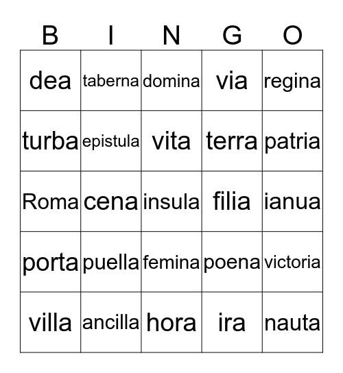 1st Declension Nouns Bingo Card