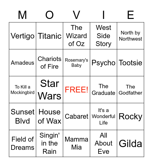 Movie Bingo Card