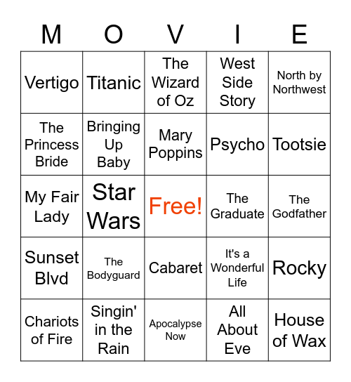 Movie Bingo Card