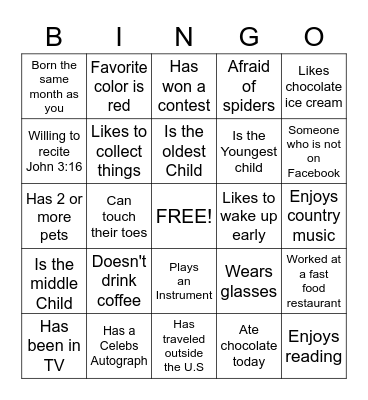 People Bingo Card