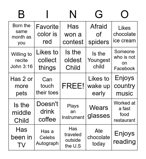 People Bingo Card