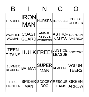 SUPERHERO  BINGO  Bingo Card