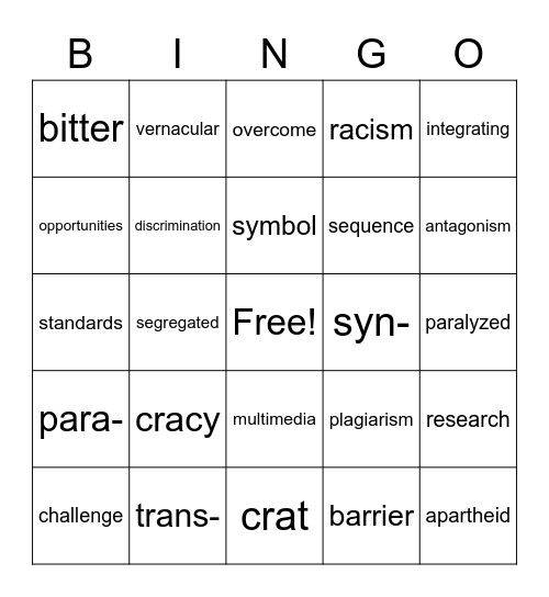 Wit & Wisdom Module 4 5thGrade Bingo Card