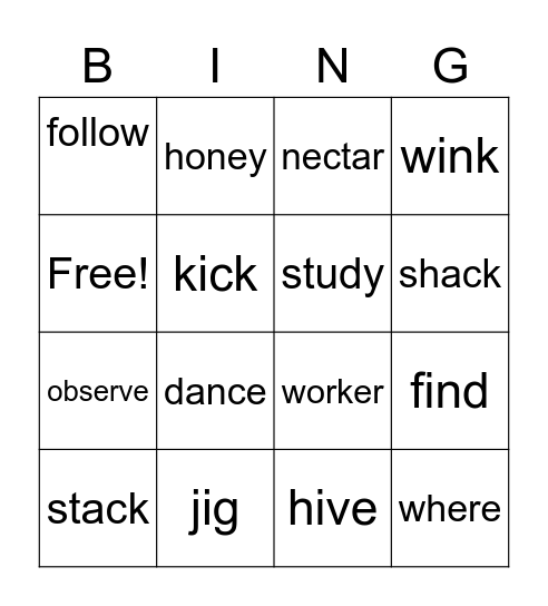 Bee Waggle Bingo Card