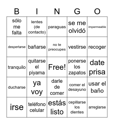 Morning routine_Ch 5.1_Spn 34 Bingo Card