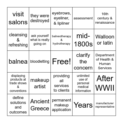 Changes In Esthetics Bingo Card