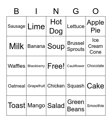 Best Buddies Food Bingo Card