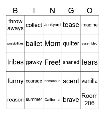 Junkyard Wonders Bingo Card