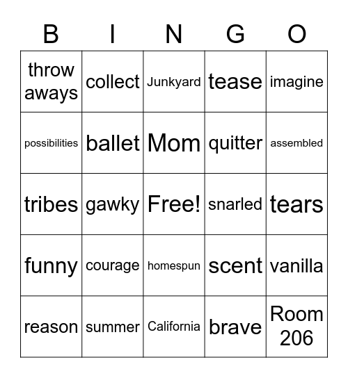 Junkyard Wonders Bingo Card