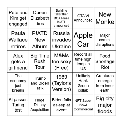 2022 Bingo Card Bingo Card