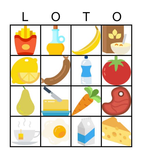 Les aliments Bingo Card