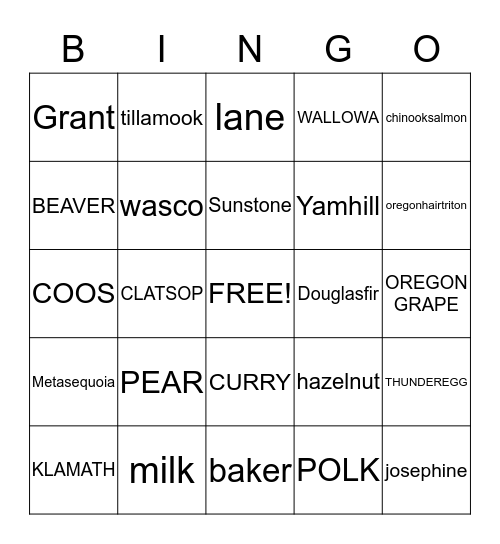ALL THINGS OREGON BINGO! Bingo Card