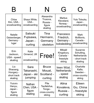 TVB Olympic Athlete Bingo Card