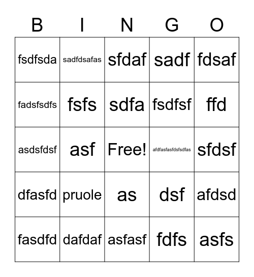 Test Card Bingo Card