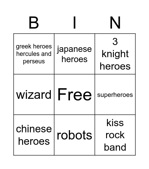 all heroes Bingo Card