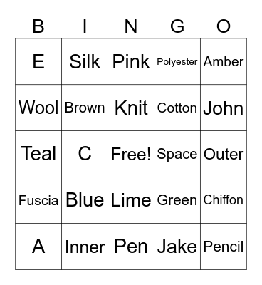 Levi's Test Bingo Card