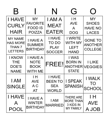 PEOPLE BINGO Card