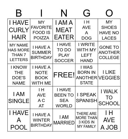 PEOPLE BINGO Card