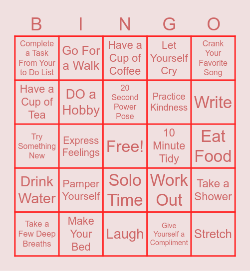 SELF LOVE Bingo Card