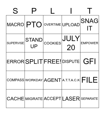 SPLIT Bingo Card