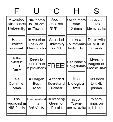 REUNION MINGLE BINGO!!!!!! Bingo Card