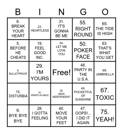 2000s BINGO Card